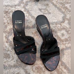 Stuart Weitzman Tortoise Shell Patent Wedge Sandals Size 6
